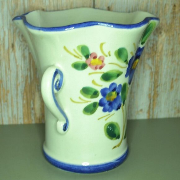 Beautiful Hand Painted Vase For FTD From Italy Blue Floral Design Work - Picture 3 of 7
